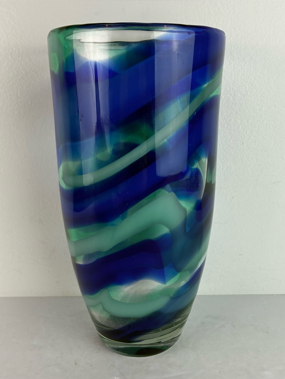 Jozefina Krosno Hand Blown Blue Swirl Vase